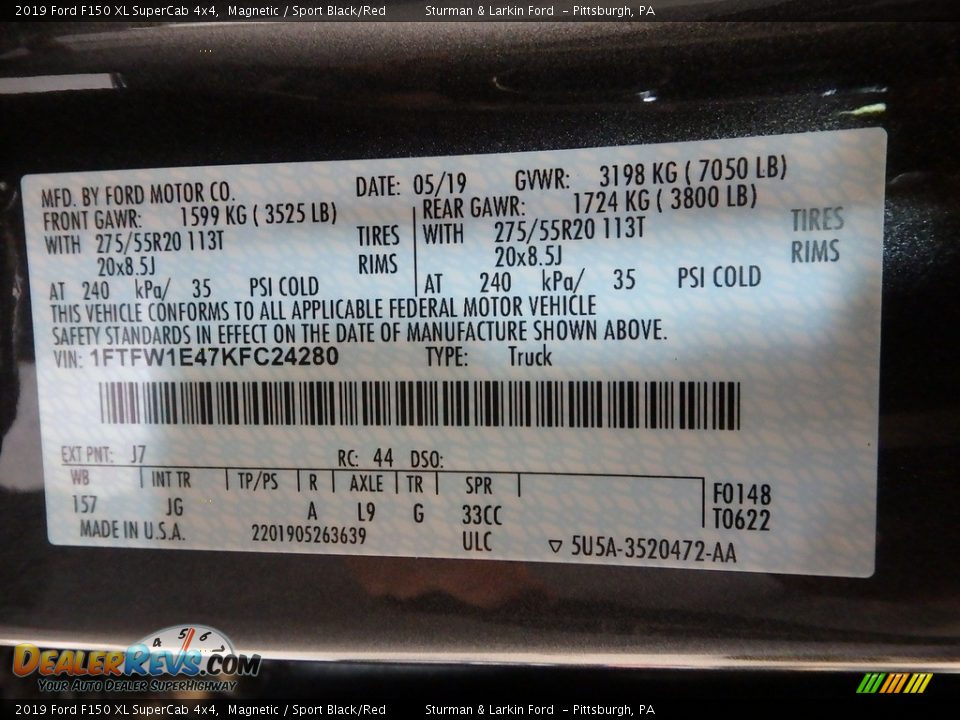 2019 Ford F150 XL SuperCab 4x4 Magnetic / Sport Black/Red Photo #11