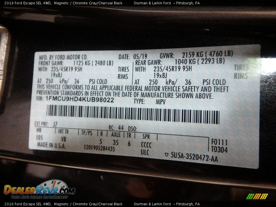 2019 Ford Escape SEL 4WD Magnetic / Chromite Gray/Charcoal Black Photo #11