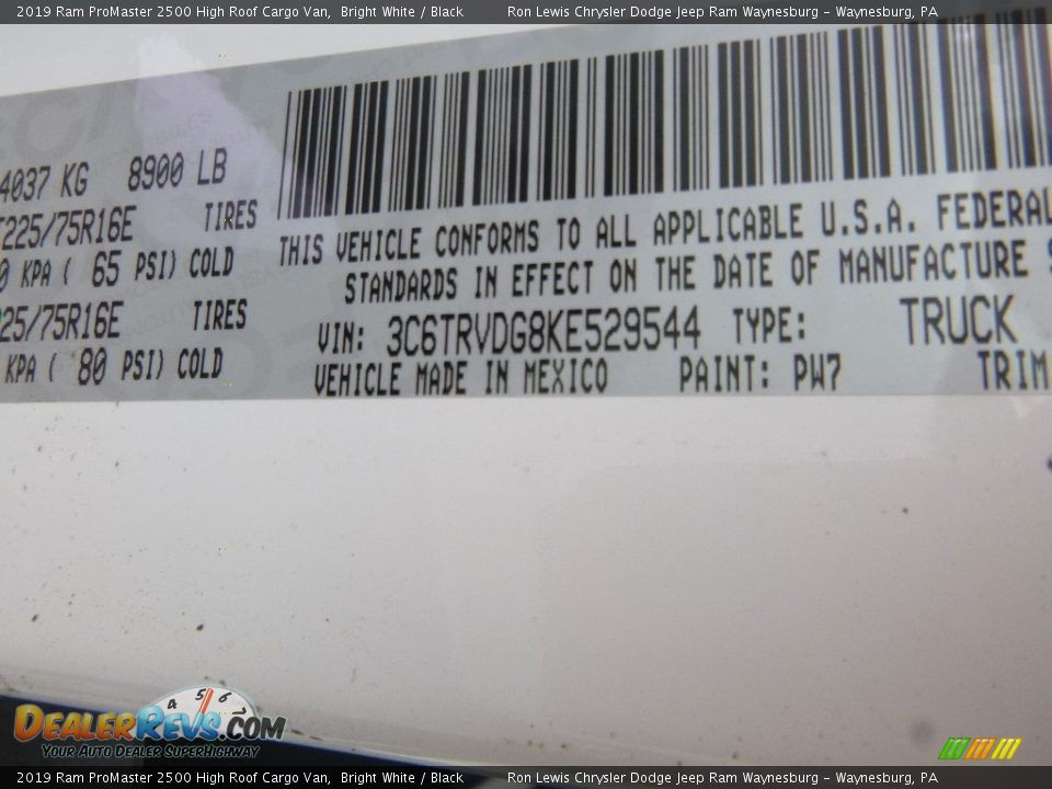 2019 Ram ProMaster 2500 High Roof Cargo Van Bright White / Black Photo #13