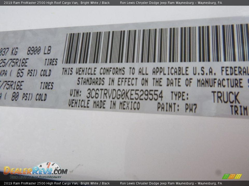 2019 Ram ProMaster 2500 High Roof Cargo Van Bright White / Black Photo #14
