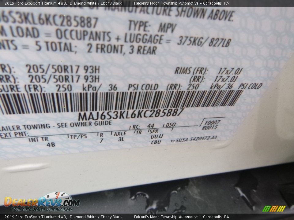 2019 Ford EcoSport Titanium 4WD Diamond White / Ebony Black Photo #12