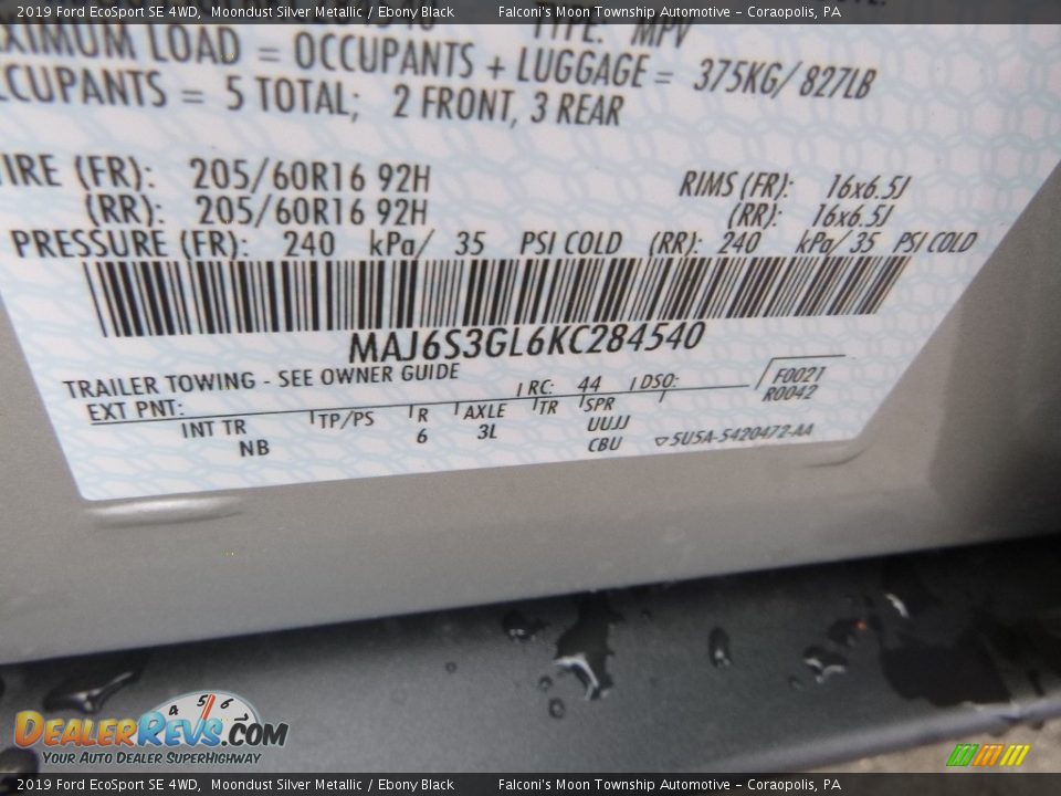 2019 Ford EcoSport SE 4WD Moondust Silver Metallic / Ebony Black Photo #12