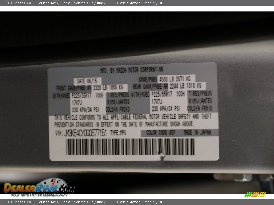 2016 Mazda CX-5 Touring AWD Sonic Silver Metallic / Black Photo #23