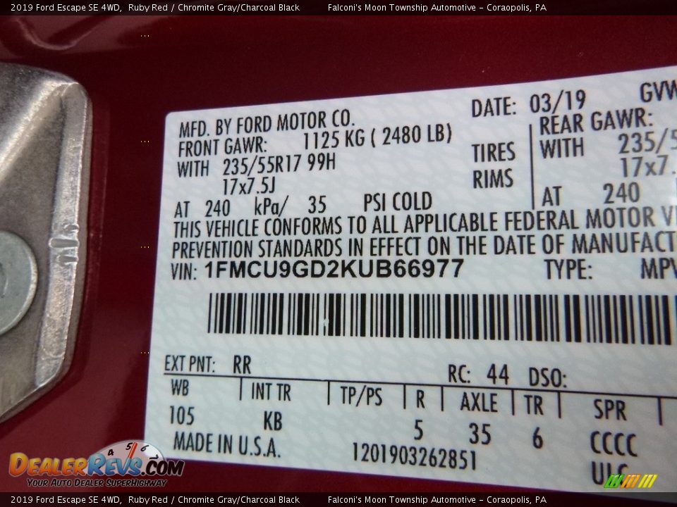 2019 Ford Escape SE 4WD Ruby Red / Chromite Gray/Charcoal Black Photo #12