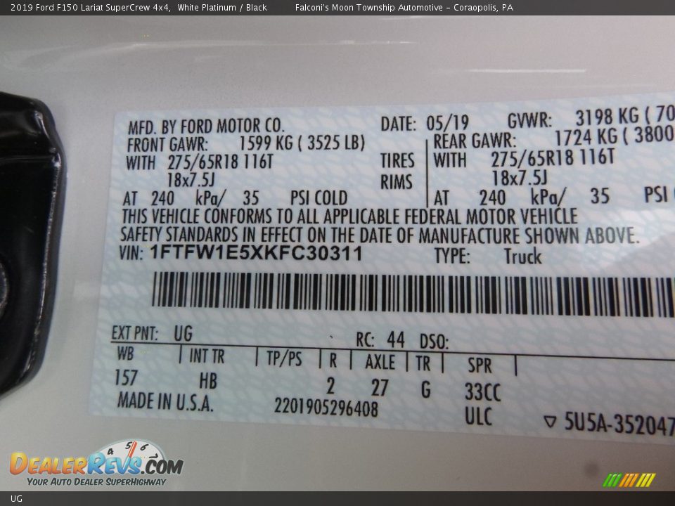 Ford Color Code UG White Platinum