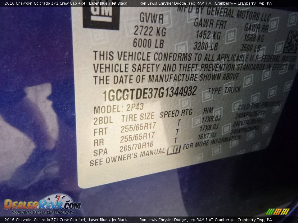2016 Chevrolet Colorado Z71 Crew Cab 4x4 Laser Blue / Jet Black Photo #15