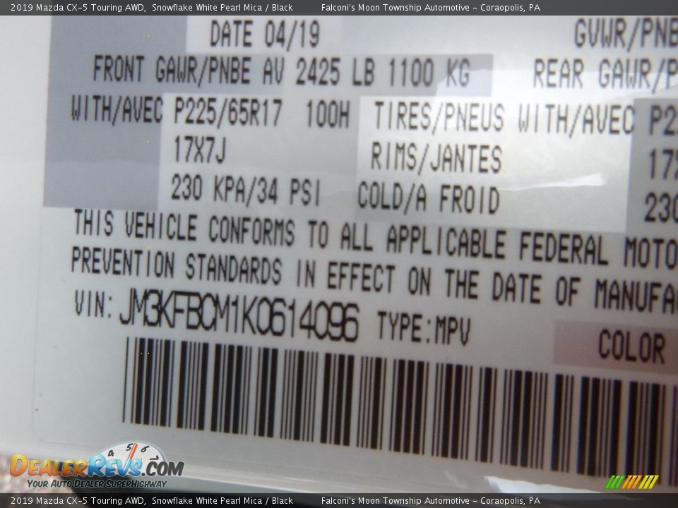 2019 Mazda CX-5 Touring AWD Snowflake White Pearl Mica / Black Photo #12