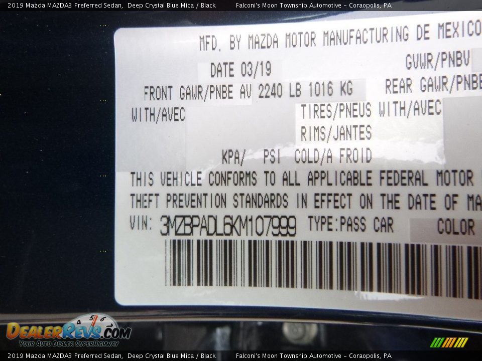 2019 Mazda MAZDA3 Preferred Sedan Deep Crystal Blue Mica / Black Photo #12