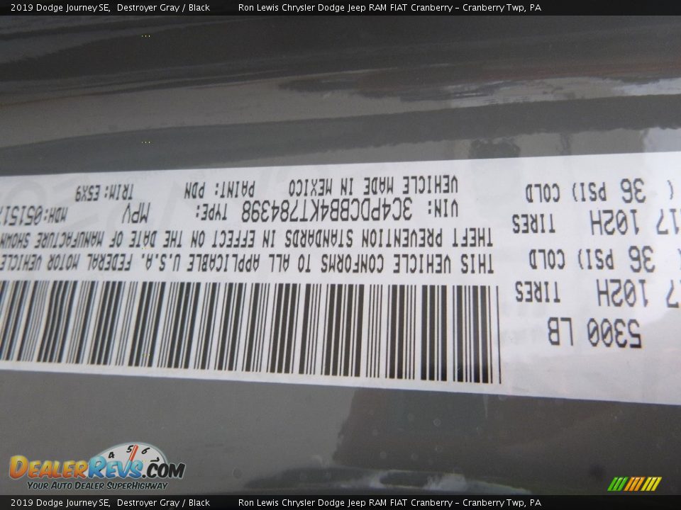 2019 Dodge Journey SE Destroyer Gray / Black Photo #17