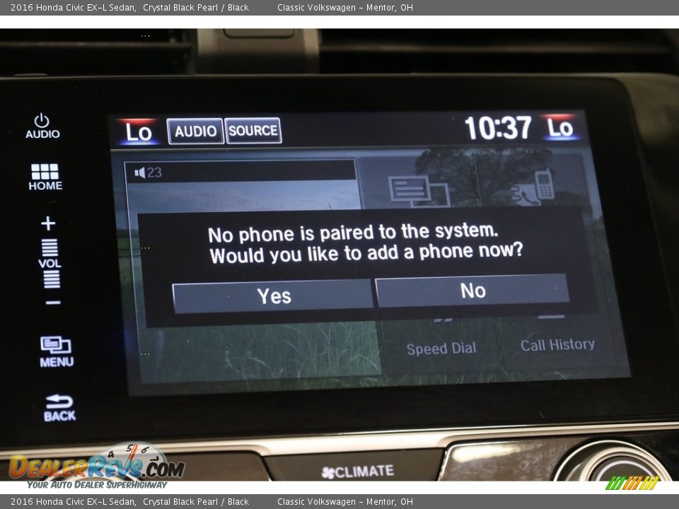 2016 Honda Civic EX-L Sedan Crystal Black Pearl / Black Photo #12