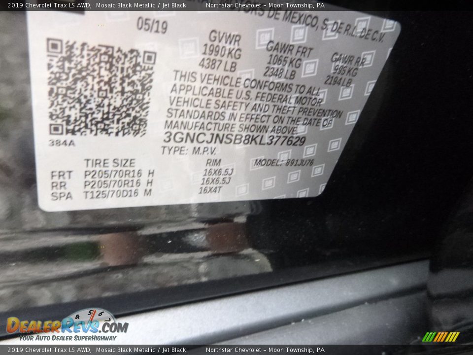 2019 Chevrolet Trax LS AWD Mosaic Black Metallic / Jet Black Photo #13