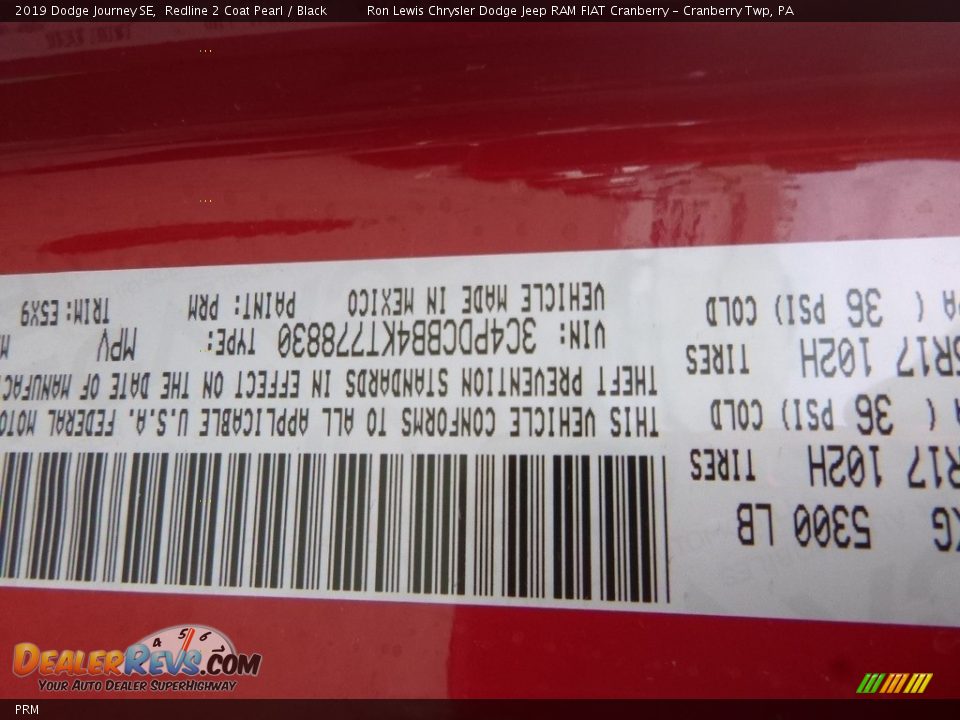 Dodge Color Code PRM Redline 2 Coat Pearl