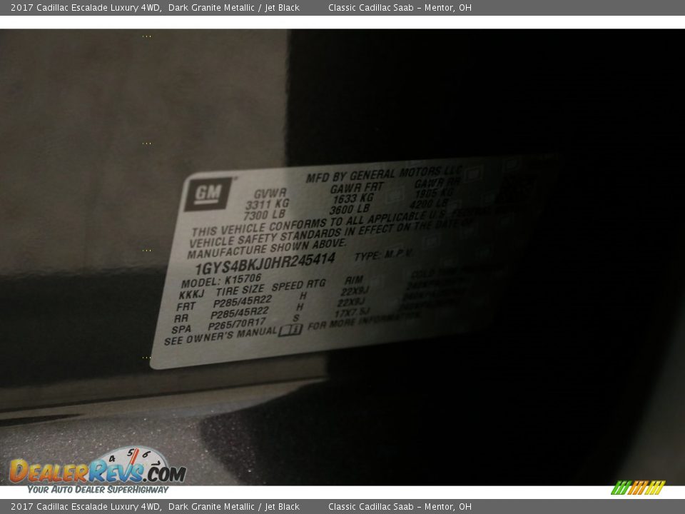 2017 Cadillac Escalade Luxury 4WD Dark Granite Metallic / Jet Black Photo #24