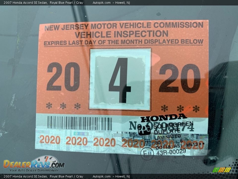 2007 Honda Accord SE Sedan Royal Blue Pearl / Gray Photo #8
