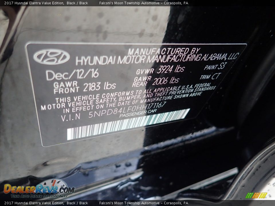 2017 Hyundai Elantra Value Edition Black / Black Photo #23