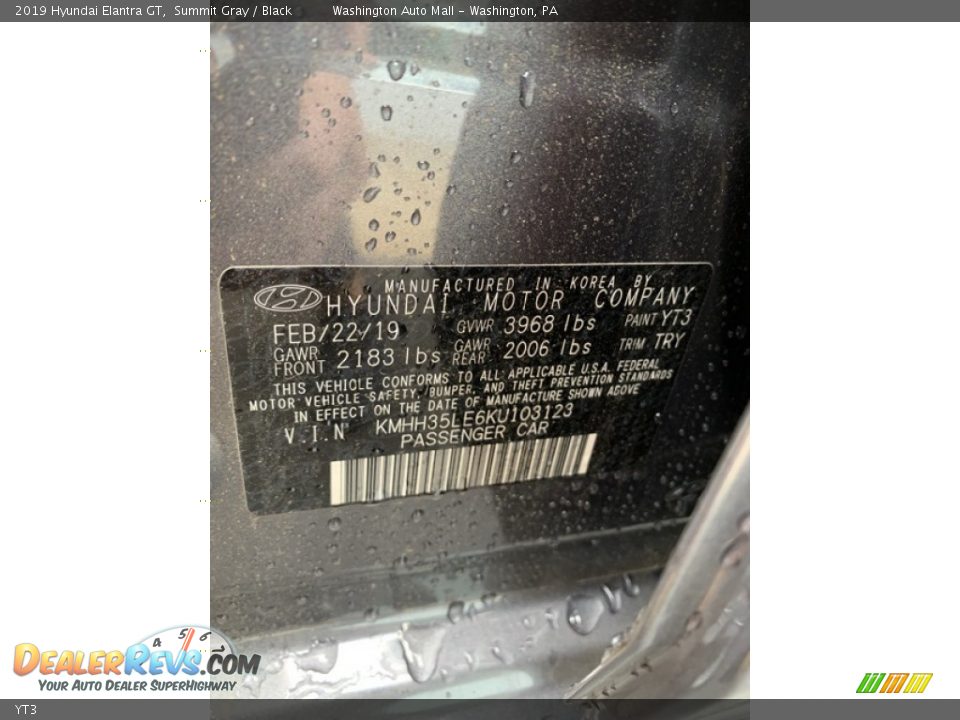 Hyundai Color Code YT3 Summit Gray