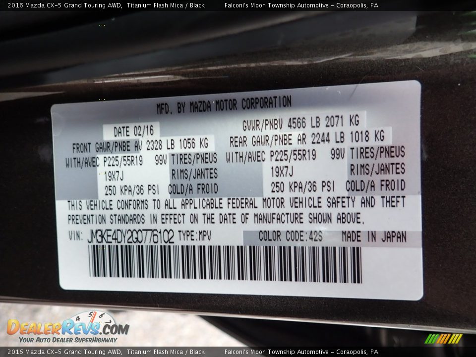 2016 Mazda CX-5 Grand Touring AWD Titanium Flash Mica / Black Photo #23