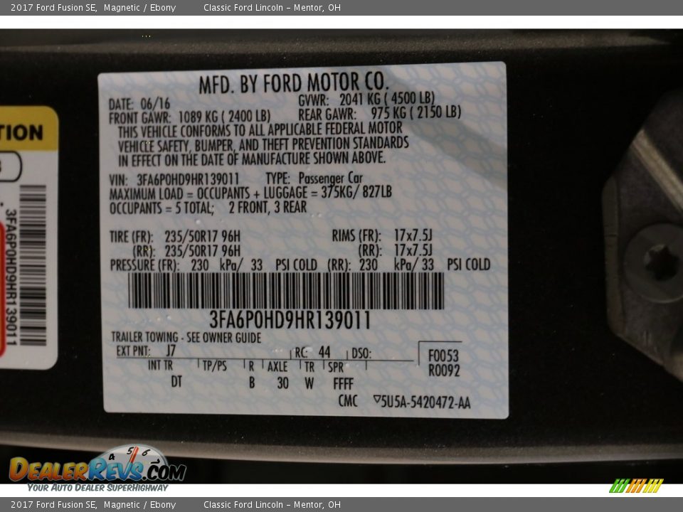 2017 Ford Fusion SE Magnetic / Ebony Photo #20