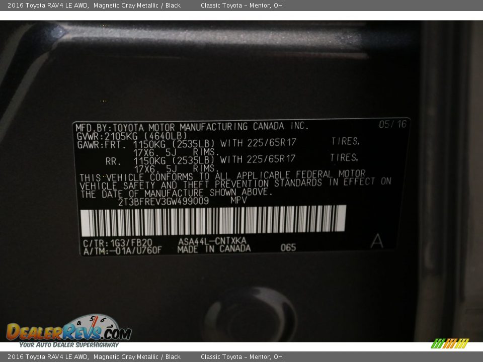 2016 Toyota RAV4 LE AWD Magnetic Gray Metallic / Black Photo #19