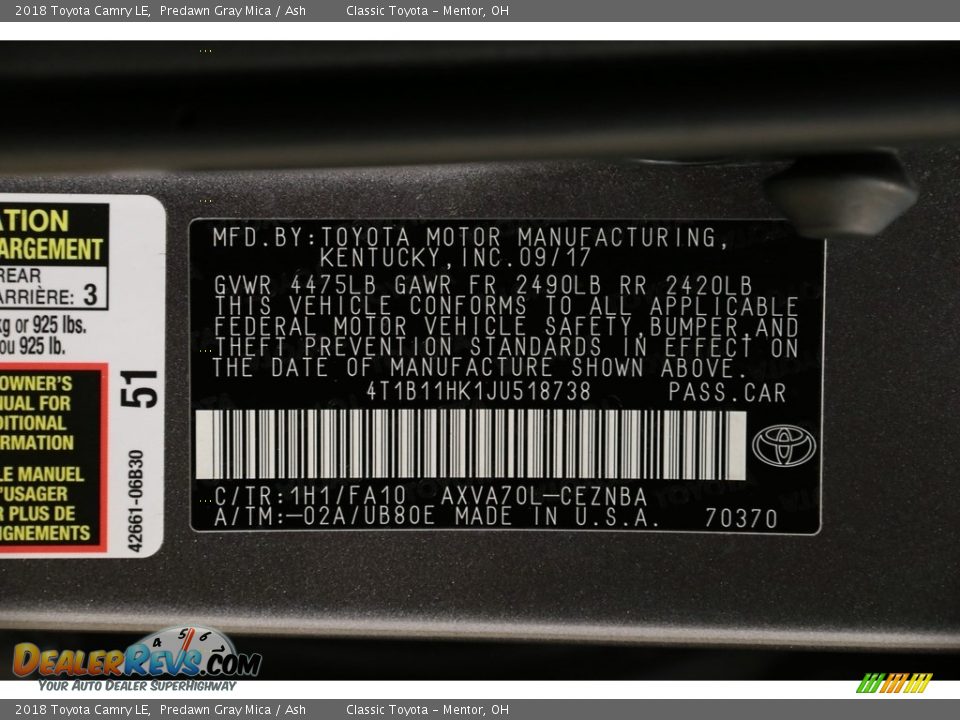 2018 Toyota Camry LE Predawn Gray Mica / Ash Photo #20