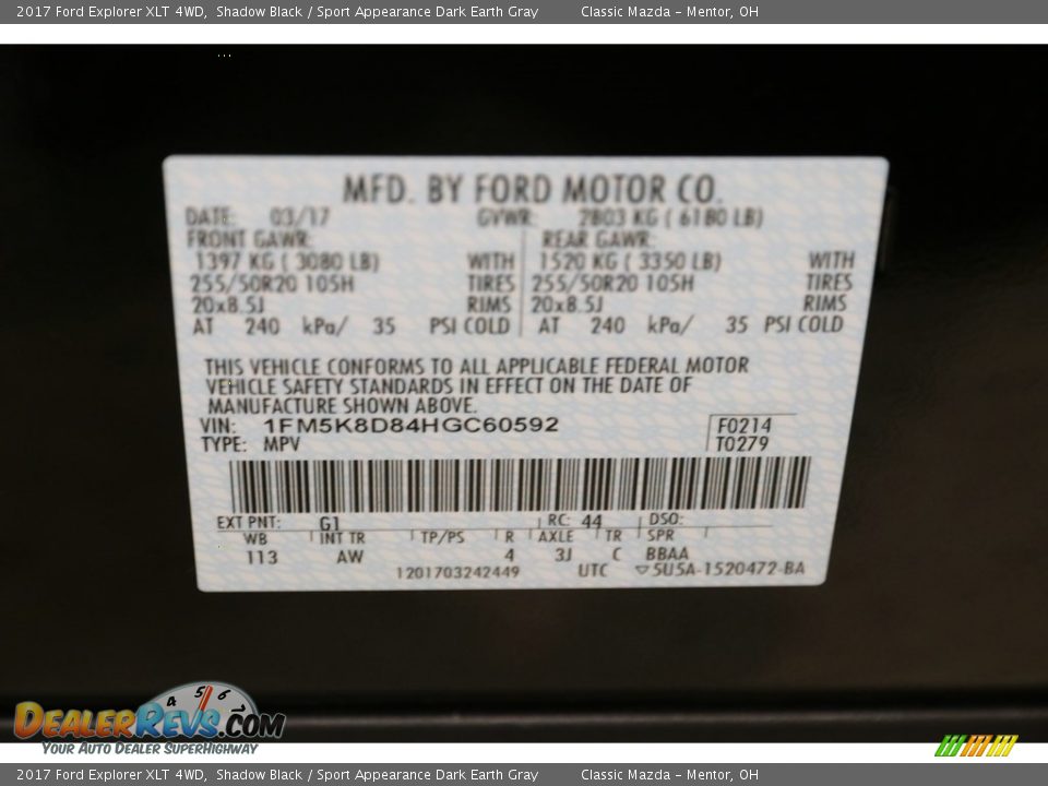 2017 Ford Explorer XLT 4WD Shadow Black / Sport Appearance Dark Earth Gray Photo #23