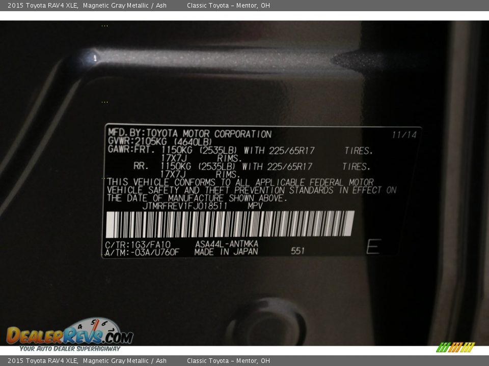 2015 Toyota RAV4 XLE Magnetic Gray Metallic / Ash Photo #18