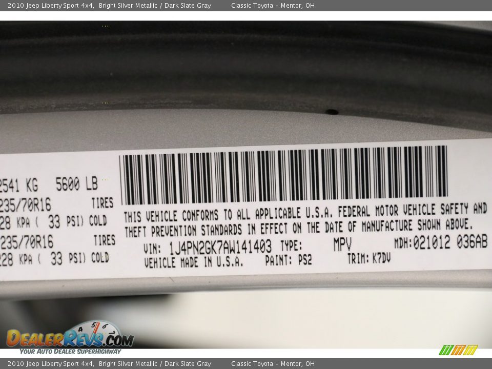 2010 Jeep Liberty Sport 4x4 Bright Silver Metallic / Dark Slate Gray Photo #17