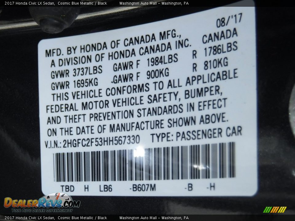 2017 Honda Civic LX Sedan Cosmic Blue Metallic / Black Photo #24