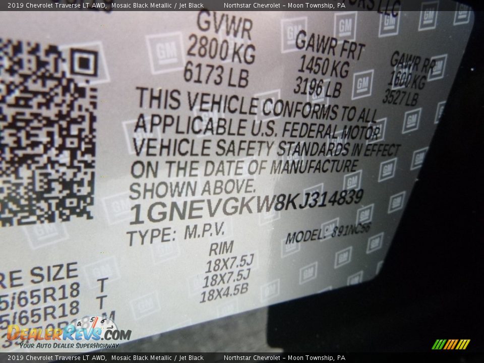 2019 Chevrolet Traverse LT AWD Mosaic Black Metallic / Jet Black Photo #17