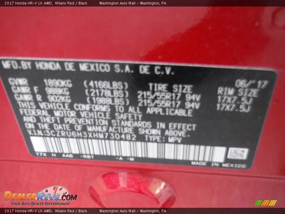 2017 Honda HR-V LX AWD Milano Red / Black Photo #24