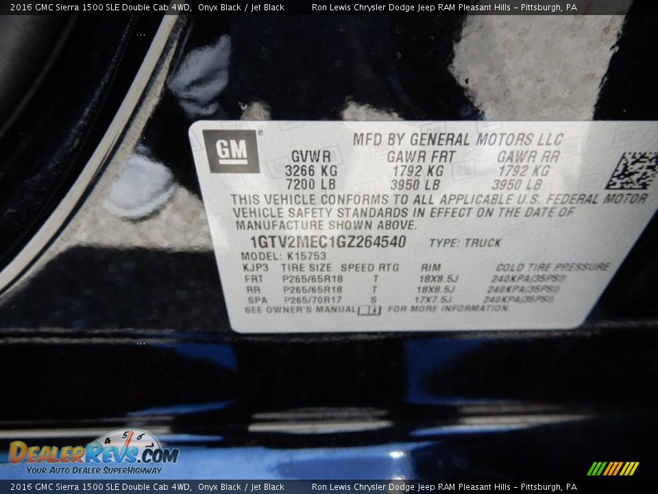 2016 GMC Sierra 1500 SLE Double Cab 4WD Onyx Black / Jet Black Photo #16