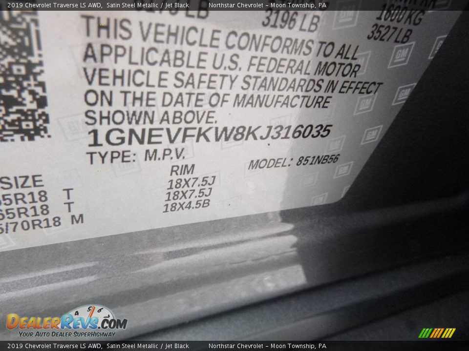 2019 Chevrolet Traverse LS AWD Satin Steel Metallic / Jet Black Photo #17