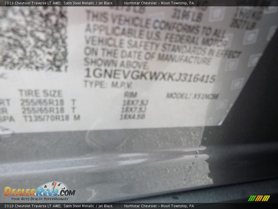 2019 Chevrolet Traverse LT AWD Satin Steel Metallic / Jet Black Photo #17