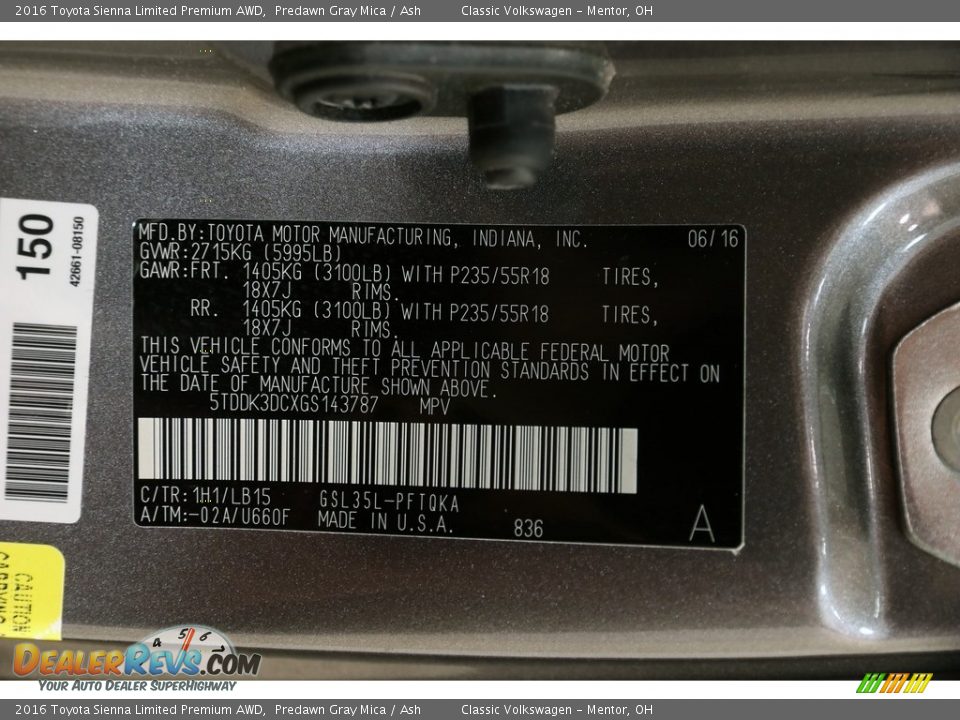 2016 Toyota Sienna Limited Premium AWD Predawn Gray Mica / Ash Photo #30