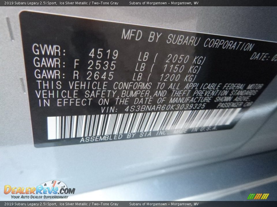 2019 Subaru Legacy 2.5i Sport Ice Silver Metallic / Two-Tone Gray Photo #15
