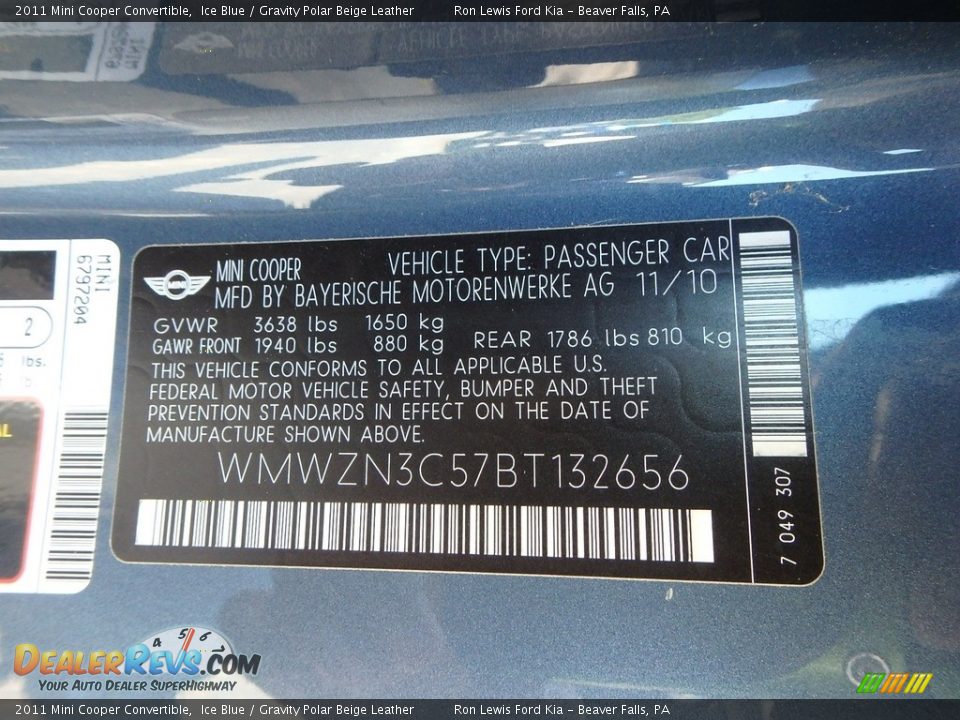 2011 Mini Cooper Convertible Ice Blue / Gravity Polar Beige Leather Photo #14