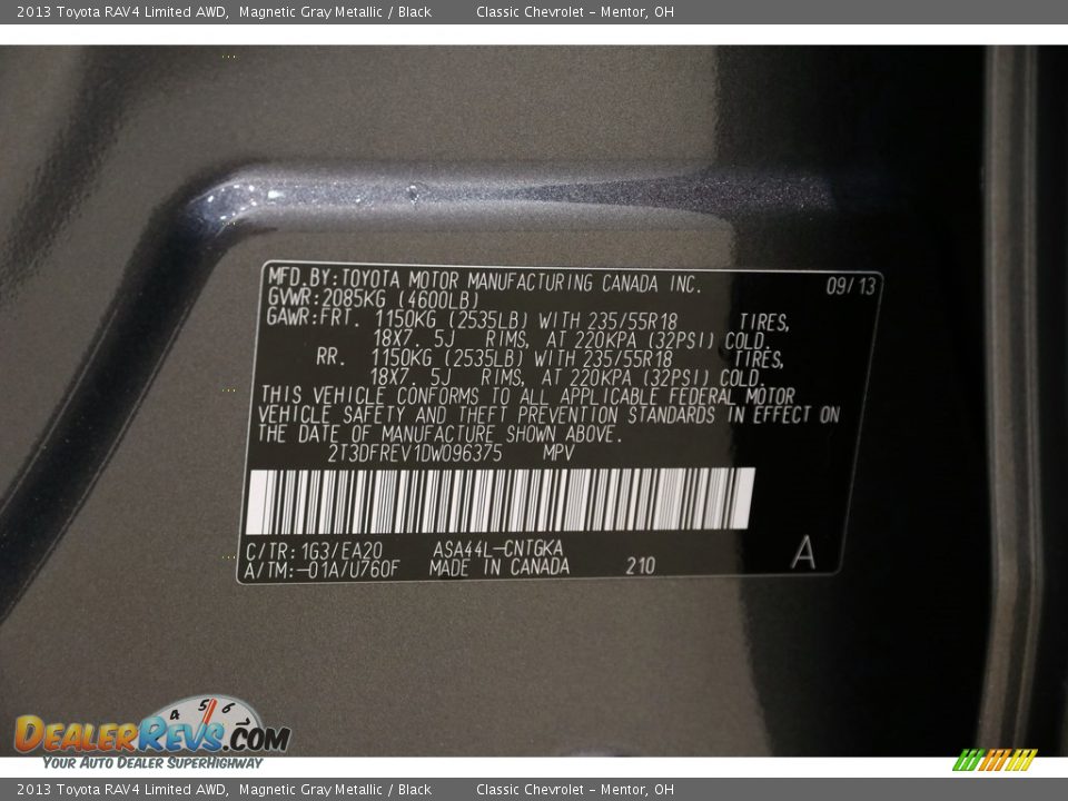 2013 Toyota RAV4 Limited AWD Magnetic Gray Metallic / Black Photo #19