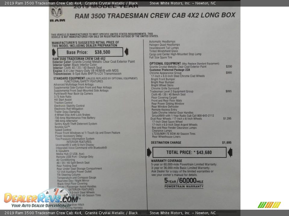 2019 Ram 3500 Tradesman Crew Cab 4x4 Window Sticker Photo #28
