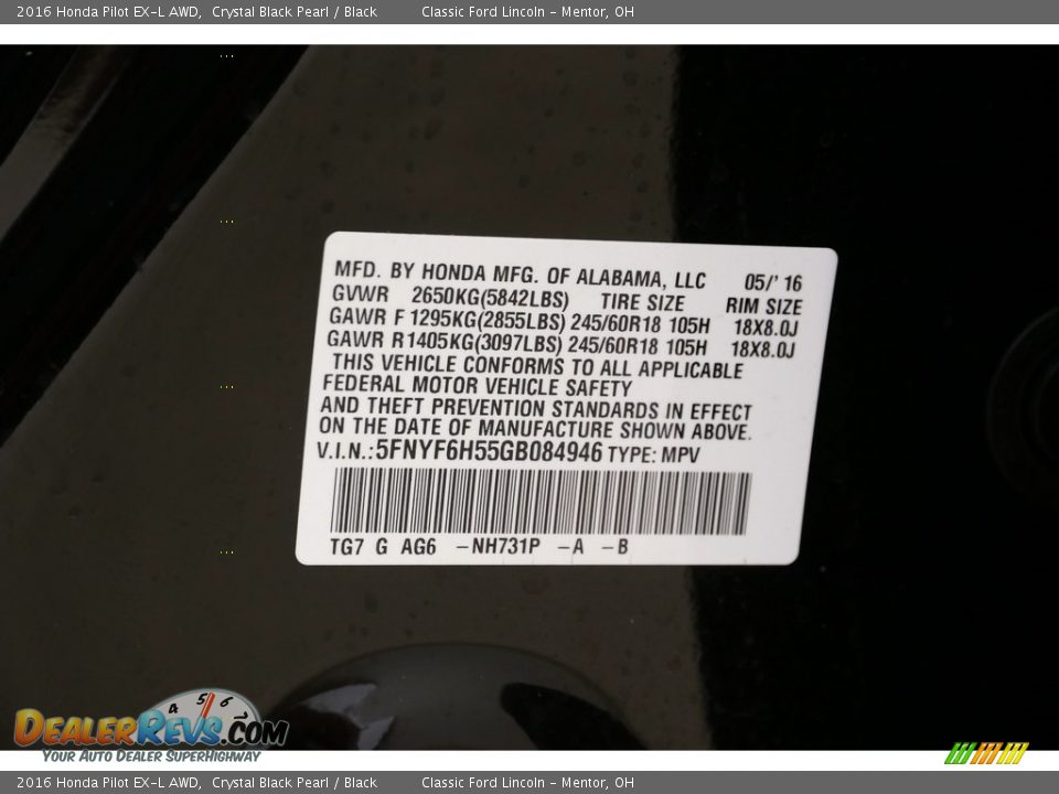 2016 Honda Pilot EX-L AWD Crystal Black Pearl / Black Photo #24