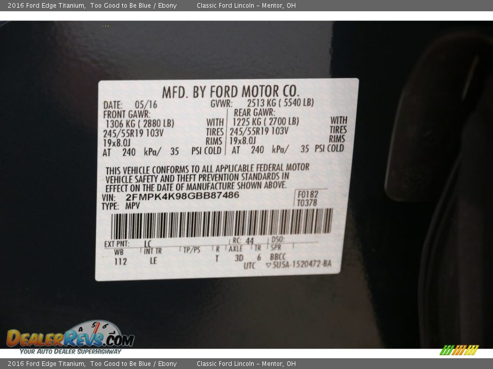 2016 Ford Edge Titanium Too Good to Be Blue / Ebony Photo #26