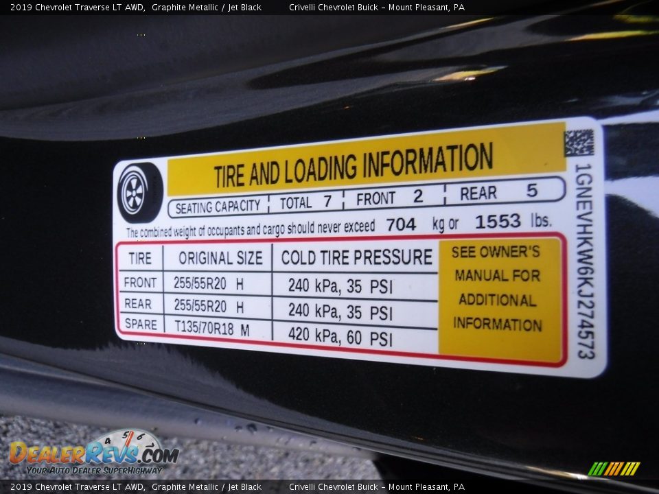 2019 Chevrolet Traverse LT AWD Graphite Metallic / Jet Black Photo #34