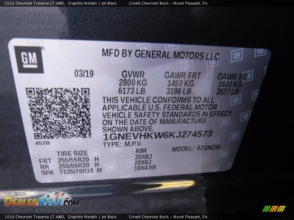 2019 Chevrolet Traverse LT AWD Graphite Metallic / Jet Black Photo #35