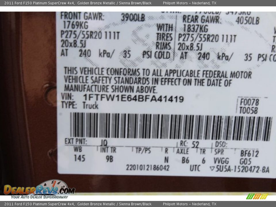 2011 Ford F150 Platinum SuperCrew 4x4 Golden Bronze Metallic / Sienna Brown/Black Photo #30