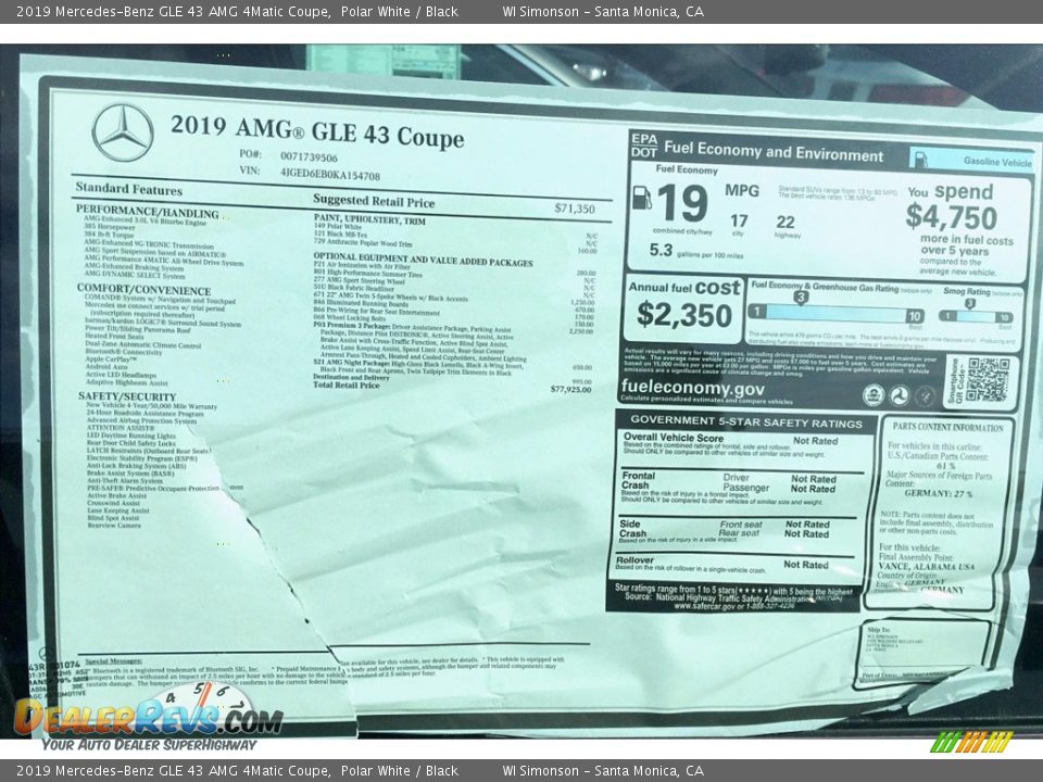 2019 Mercedes-Benz GLE 43 AMG 4Matic Coupe Polar White / Black Photo #11