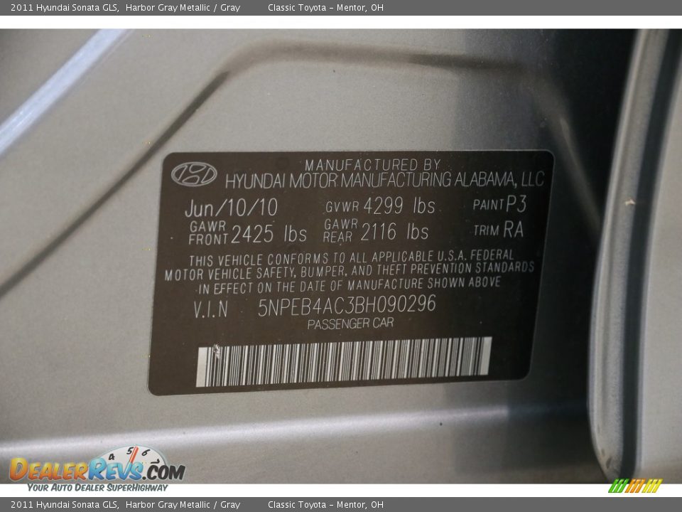 2011 Hyundai Sonata GLS Harbor Gray Metallic / Gray Photo #19