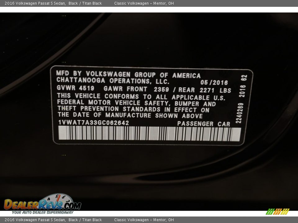 2016 Volkswagen Passat S Sedan Black / Titan Black Photo #20