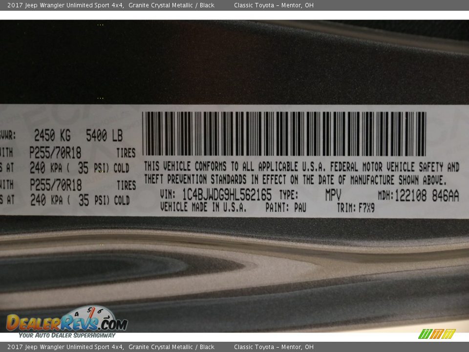 2017 Jeep Wrangler Unlimited Sport 4x4 Granite Crystal Metallic / Black Photo #21