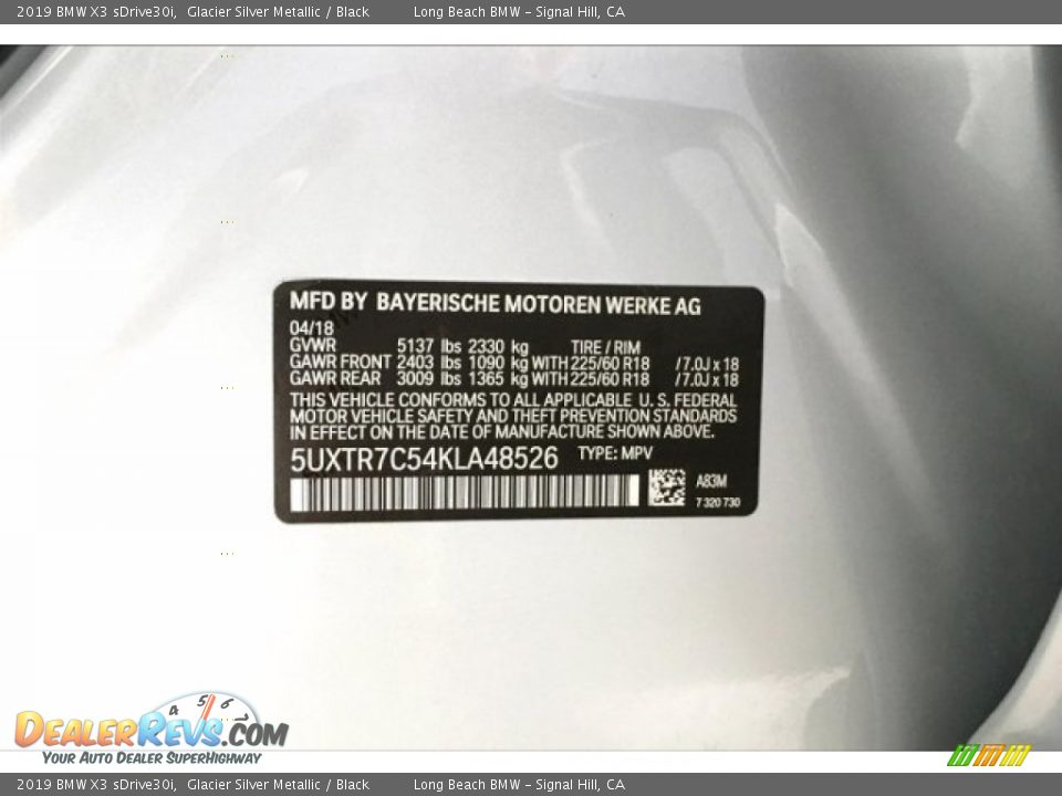2019 BMW X3 sDrive30i Glacier Silver Metallic / Black Photo #19