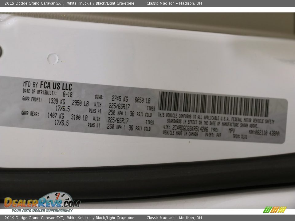 2019 Dodge Grand Caravan SXT White Knuckle / Black/Light Graystone Photo #27