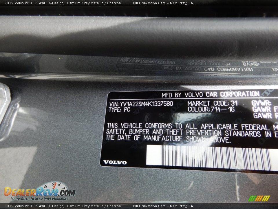 2019 Volvo V60 T6 AWD R-Design Osmium Grey Metallic / Charcoal Photo #11